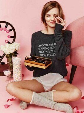 Wildfox Black Gray Chocolate Romantic Love Quote Sweater BBJ Pullover